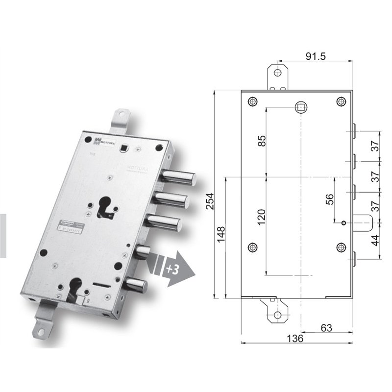 Security door lock Mottura 89.8589B7/Q Euro profyle for CIR