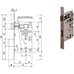 Serratura per porte interne AGB 572 PATENT 8x70mm BORDO QUADRO