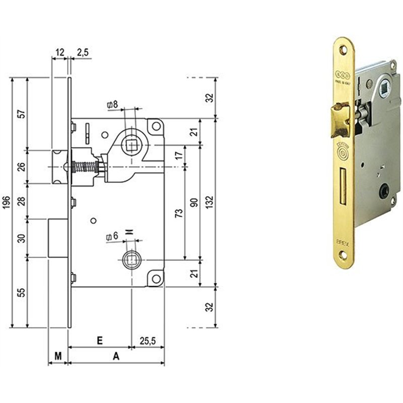 Lock for internal doors AGB 1005 CENTRO bathroom double square