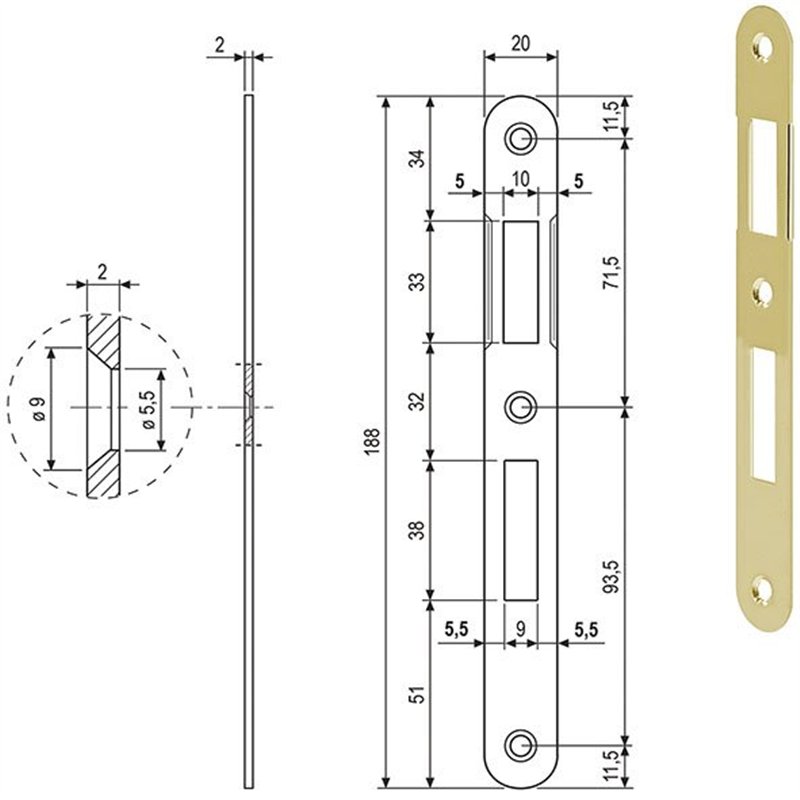 Contropiastra gaccia per serrature AGB 570.01 PATENT piccola