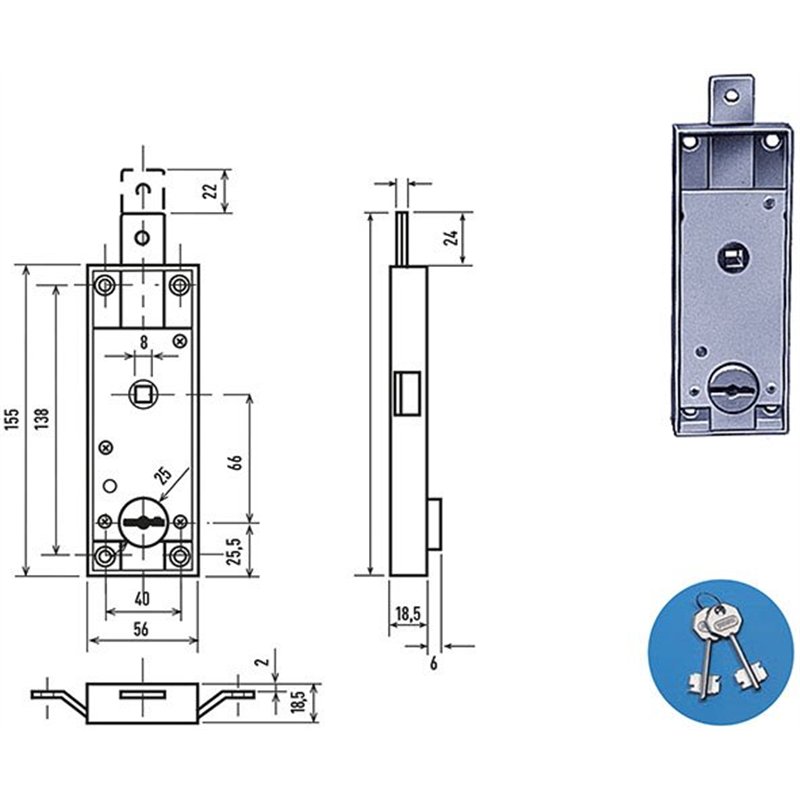 Tilting damper lock double bit key Potent 1640