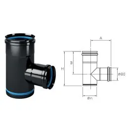 Reduced 90 ° T fitting 80mm MFTRF Monofire Inox Aisi316 BLACK for pellet stoves