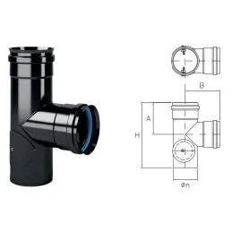 90 ° T fitting with inspection MFT9FI Monofire Inox Aisi316 BLACK for pellet stoves