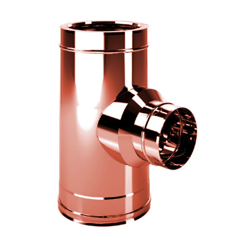 90° T-pipe MONO reduced flue double wall ISO25 De Marinis Copper