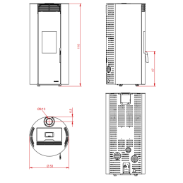 Palazzetti Ecofire Emily US 9 Kw 5 star pellet stove with upper