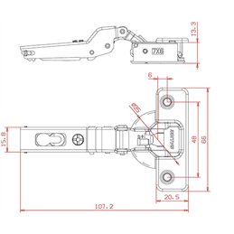 Decelerated hinge for movable doors 110° base 35mm neck 9 Salice C7A6GE9