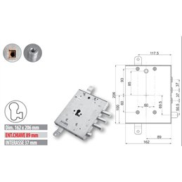 Mottura 89.8571G/UQ armored door lock Triple 1/2 turn European