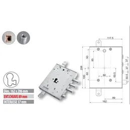 Serratura porta blindata Mottura 89.8571G/UQTriplice 1/2 giro
