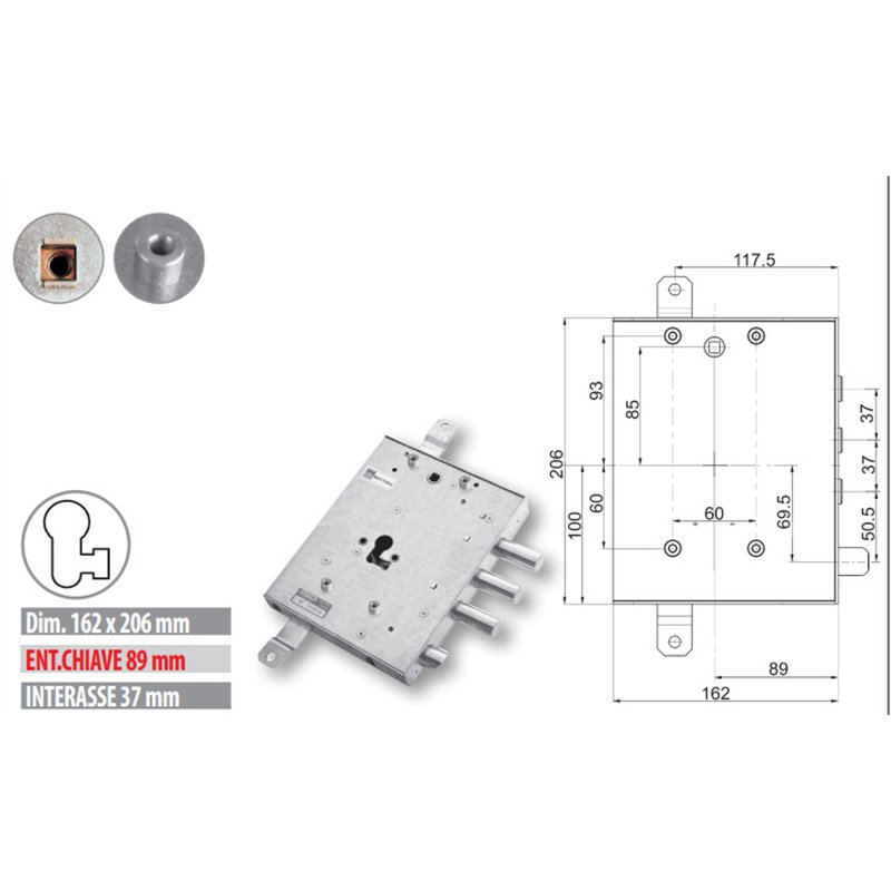 Serratura porta blindata Mottura 89.8571G/UQTriplice 1/2 giro