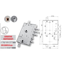 Serratura porta blindata Mottura 89.8589G/UQ per GARDESA