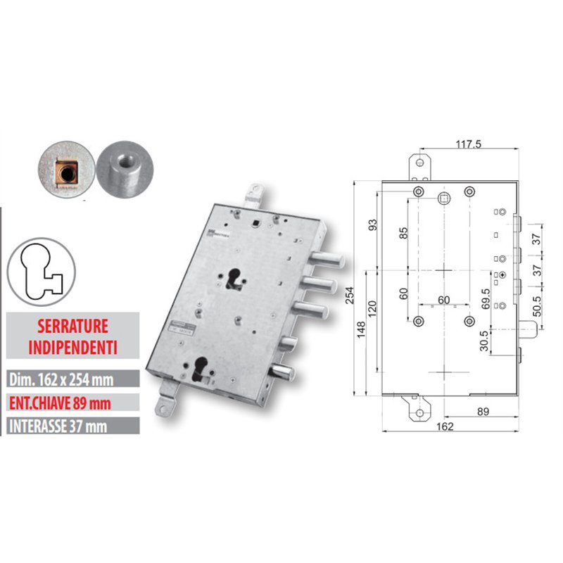 Serratura porta blindata Mottura 89.8589G/UQ per GARDESA