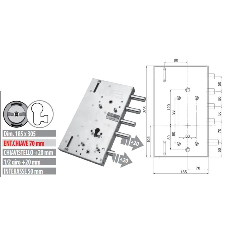 Serratura porta blindata Mottura 89.8561G/11Q triplice 1/2g