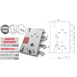 Serratura porta blindata Mottura 89.8R567G/12Q triplice 1/2g