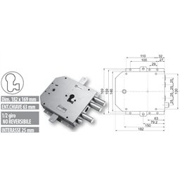 Serratura porta blindata Mottura 89.8555GR/T triplice 1/2g
