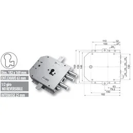 Serratura porta blindata Mottura 89.8555GR/T triplice 1/2g
