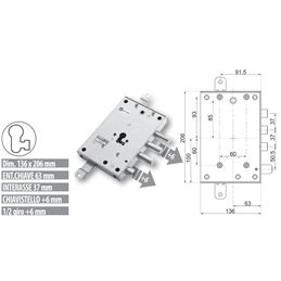 Serratura porta blindata Mottura 89.8571G5/Q triplice 1/2g