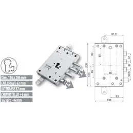 Serratura porta blindata Mottura 89.8571G5/Q triplice 1/2g