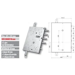Serratura porta blindata Mottura 89.561G/23 triplice 1/2g