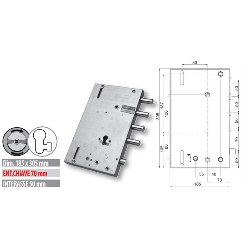 Serratura porta blindata Mottura 89.8561G/3Q triplice 1/2g