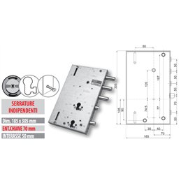 Serratura porta blindata Mottura 89.8567G/4Q triplice 1/2g
