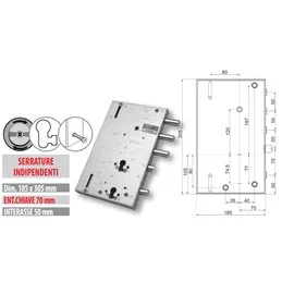 Serratura porta blindata Mottura 89.8567G/4Q triplice 1/2g