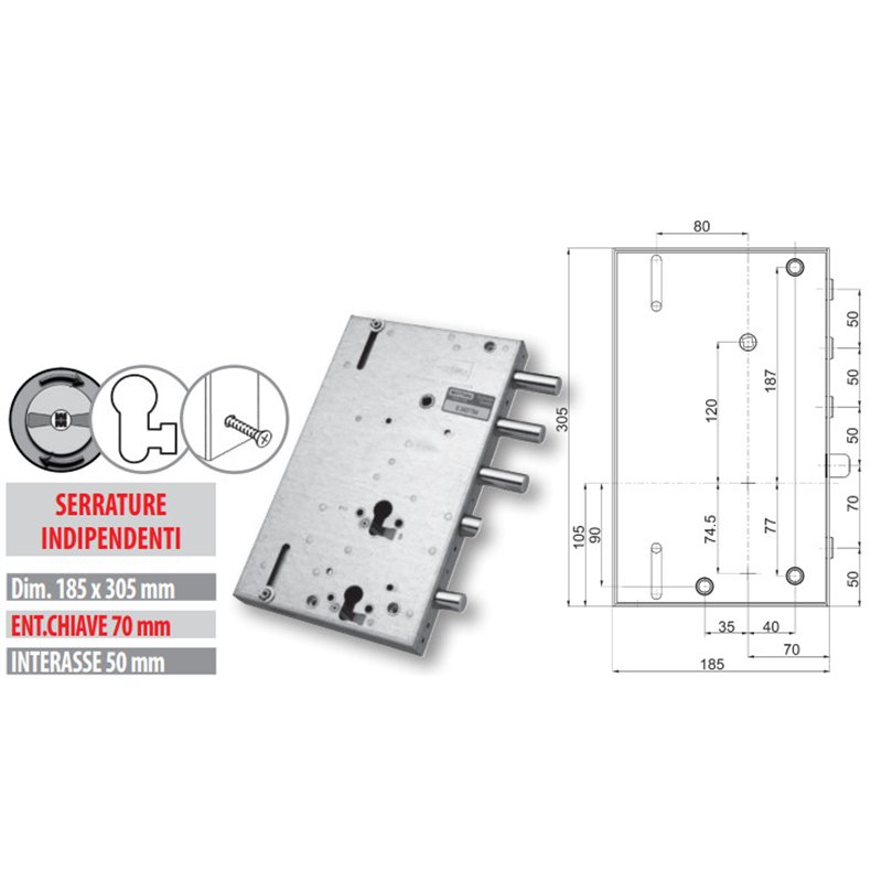 Serratura porta blindata Mottura 89.8567G/4Q triplice 1/2g