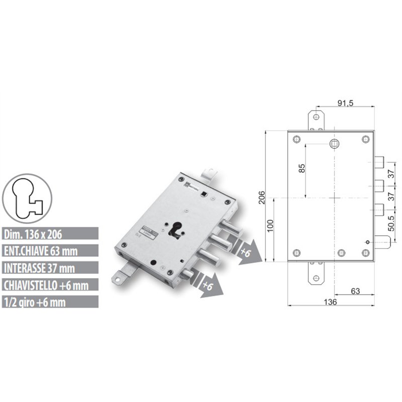 Serratura porta blindata Mottura 89.8571G1/Q triplice 1/2g
