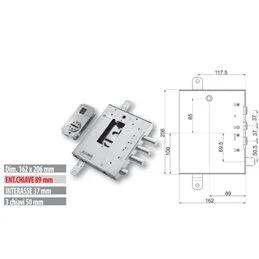 Serratura porta blindata Mottura 89.NR471GR triplice 1/2g