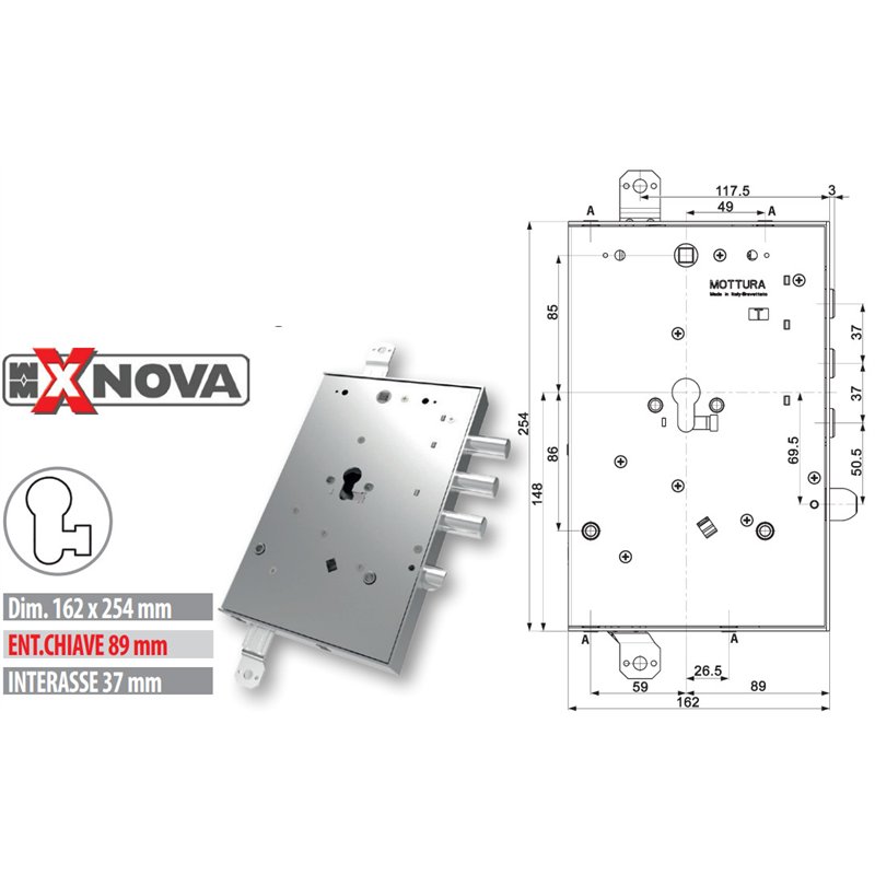 Serratura elettronica per porta blindata Mottura 89XL11W790 per