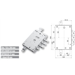 Serratura porta blindata Mottura 89.571TOR triplice 1/2g