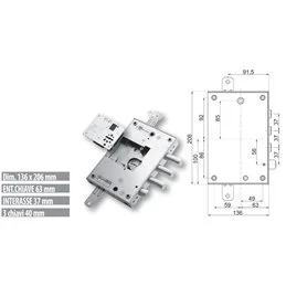 Serratura porta blindata Mottura 89.K571TOR triplice 1/2g