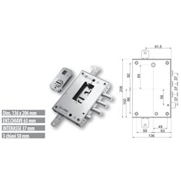 Serratura porta blindata Mottura 89.N471TOR triplice 1/2g