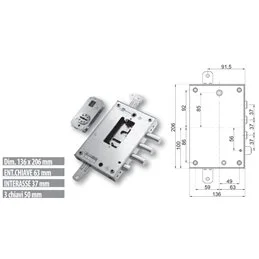 Serratura porta blindata Mottura 89.N471TOR triplice 1/2g