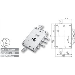 Serratura porta blindata Mottura 89.8571TO/Q triplice 1/2g