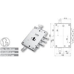 Serratura porta blindata Mottura 89.8571TO/Q triplice 1/2g