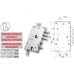 Serratura porta blindata Mottura 89.8596TO/Q triplice 1/2g