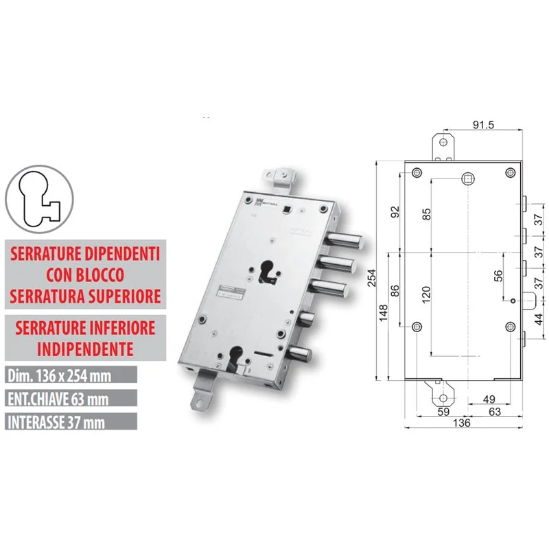 Serratura porta blindata Mottura 89.8596TO/Q triplice 1/2g