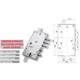 Mottura multi-system armored door lock 89597TOR triple 1/2g