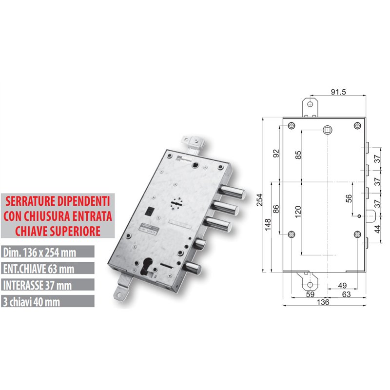 Mottura multi-system armored door lock 89597TOR triple 1/2g