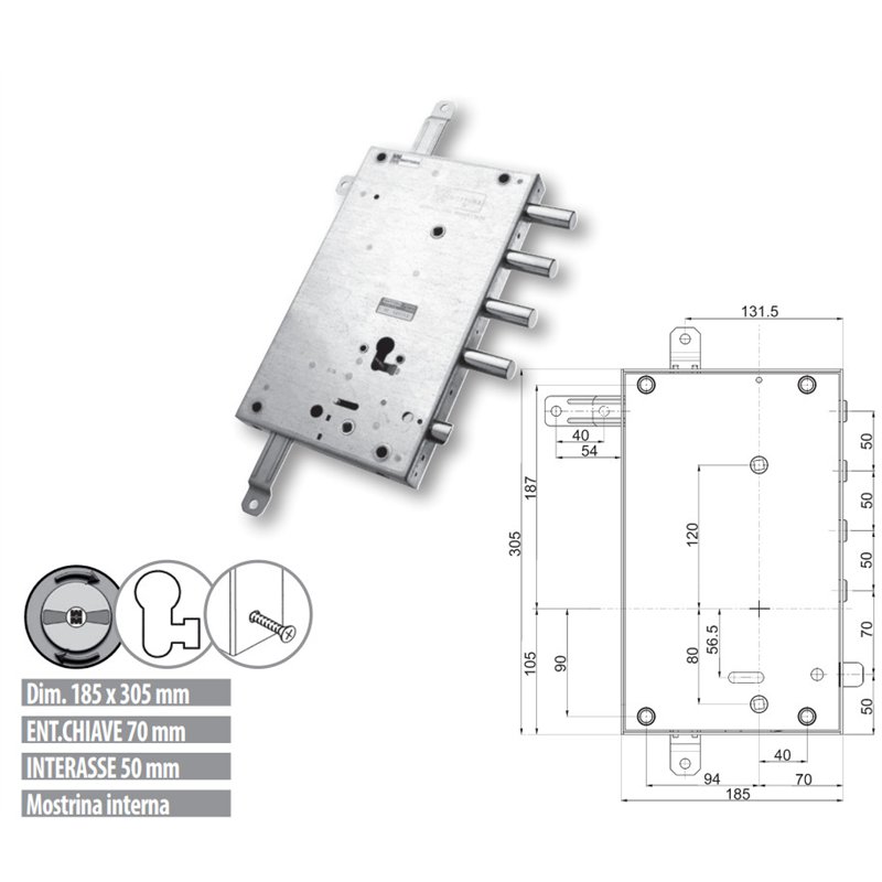 Mottura 89.8462DE/Q armored door lock Euro cylinder compatible