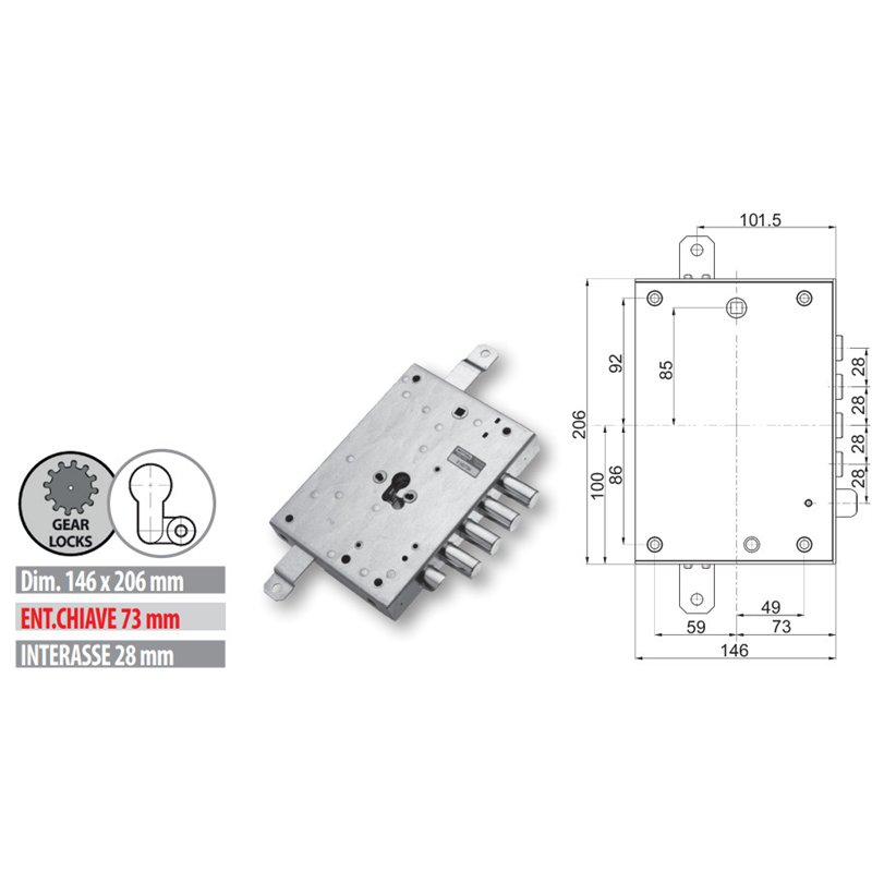 Serratura porta blindata Mottura 89.84571/7Q cilindro euro