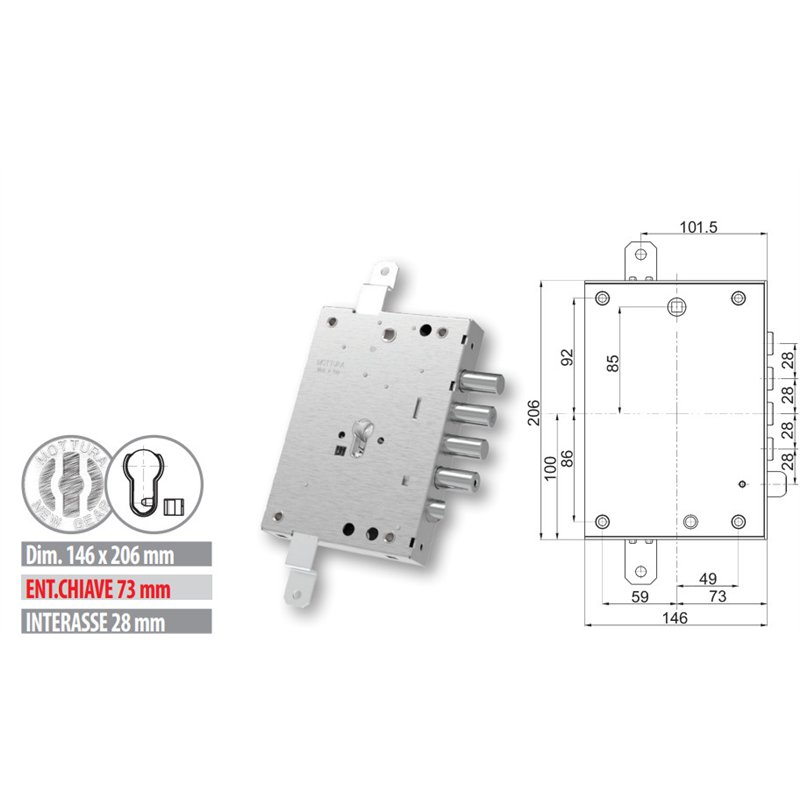 Mottura 89.2571W87Q armored door lock Euro cylinder compatible