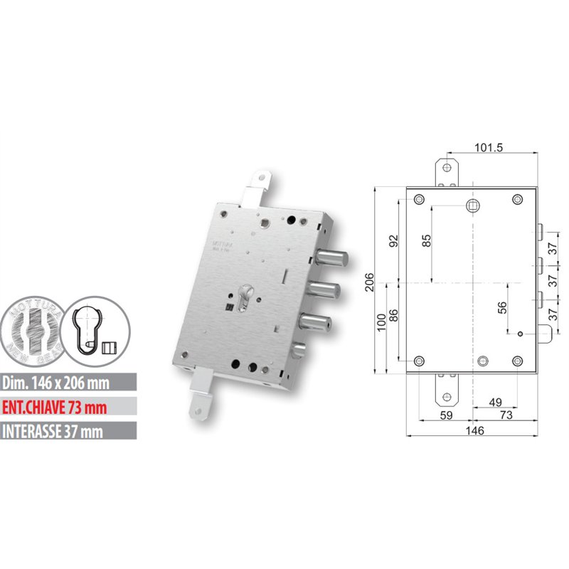 Mottura 89.2571W77Q armored door lock Euro cylinder compatible