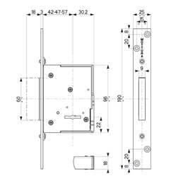 Mottura 40.751 lateral double map mortise lock