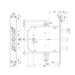 Mottura 50.736 triple mortise armored door lock