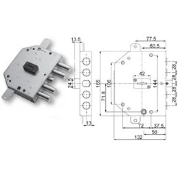Serratura porta blindata Mottura 89C755/ triplice 1/2 giro