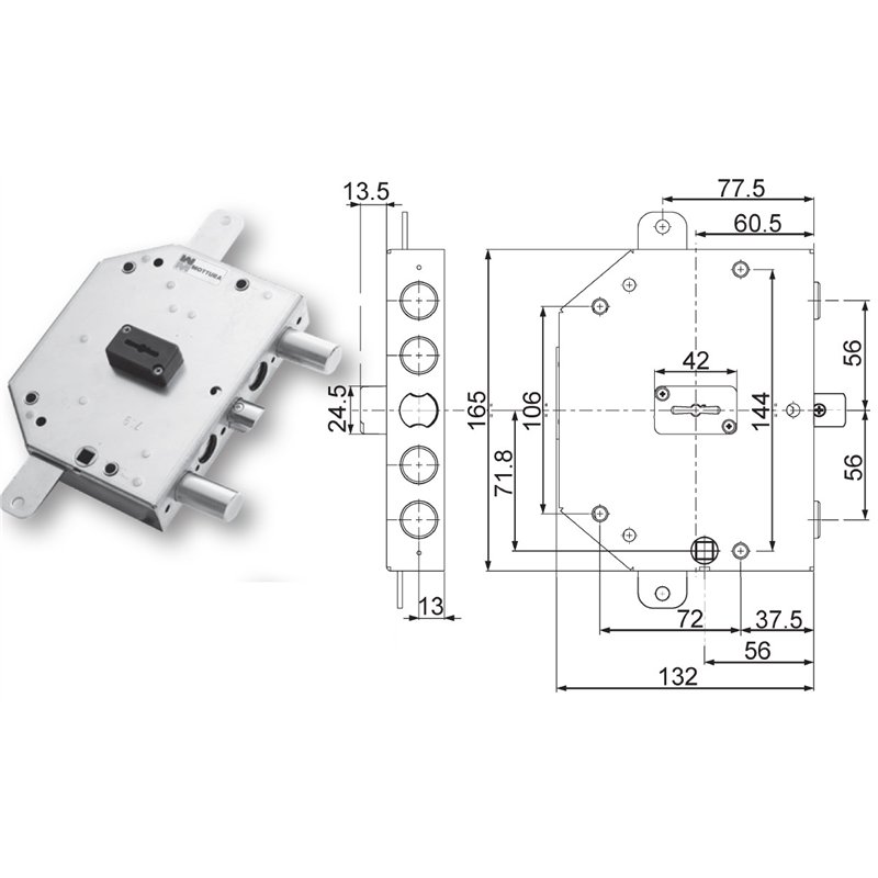 Serratura porta blindata Mottura 89C755/56 triplice 1/2 giro
