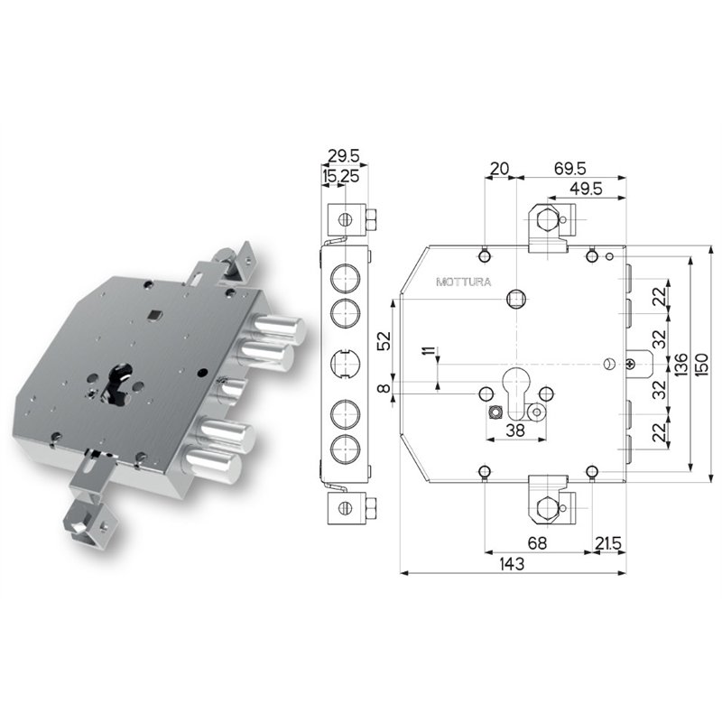 Serratura porta blindata Mottura 89E305W22T tipo ESETY (Tesio)