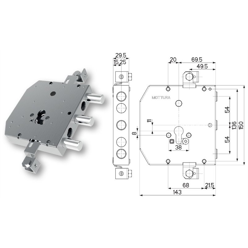 Serratura porta blindata Mottura 89E307W54T tipo ESETY (Tesio)