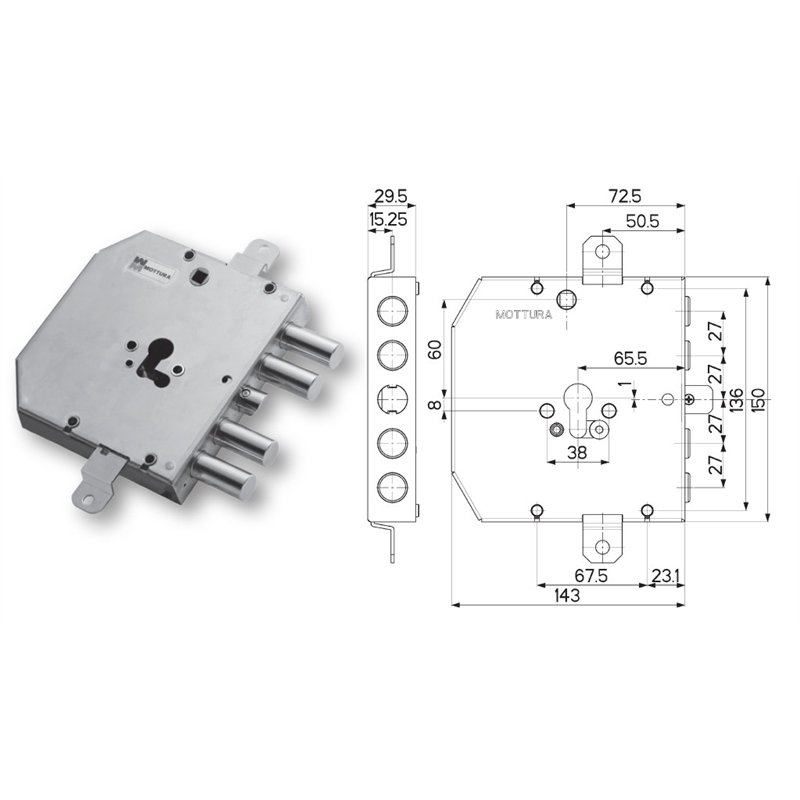 Serratura porta blindata Mottura 89E310W27T tipo ESETY (Tesio)